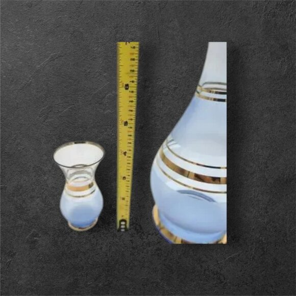 Vintage Bohemia Decanter Set with 6 Glasses Frosted Blue with Gold Gilt Trim - Picture 12 of 14